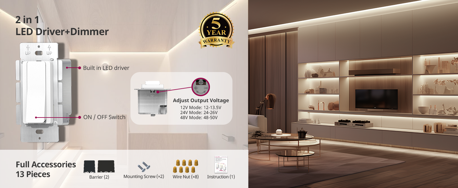 Built in led driver SURETRON Driver and Switch 2 in 1with voltage selector and full accessories.