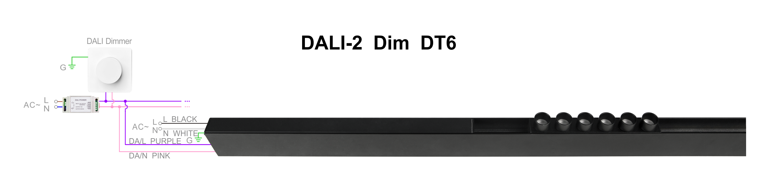 Suretron DALI-2 Dim DT6 Connecting Diagram Schema di collegamento driver led magnetico da incasso Suretron DALI-2 Dim DT6.