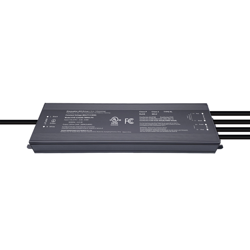 კლასი 2 180W 192W 288W 300W TRIAC 0-10V DIMMABLE LED მძღოლები CV მრავალჯერადი