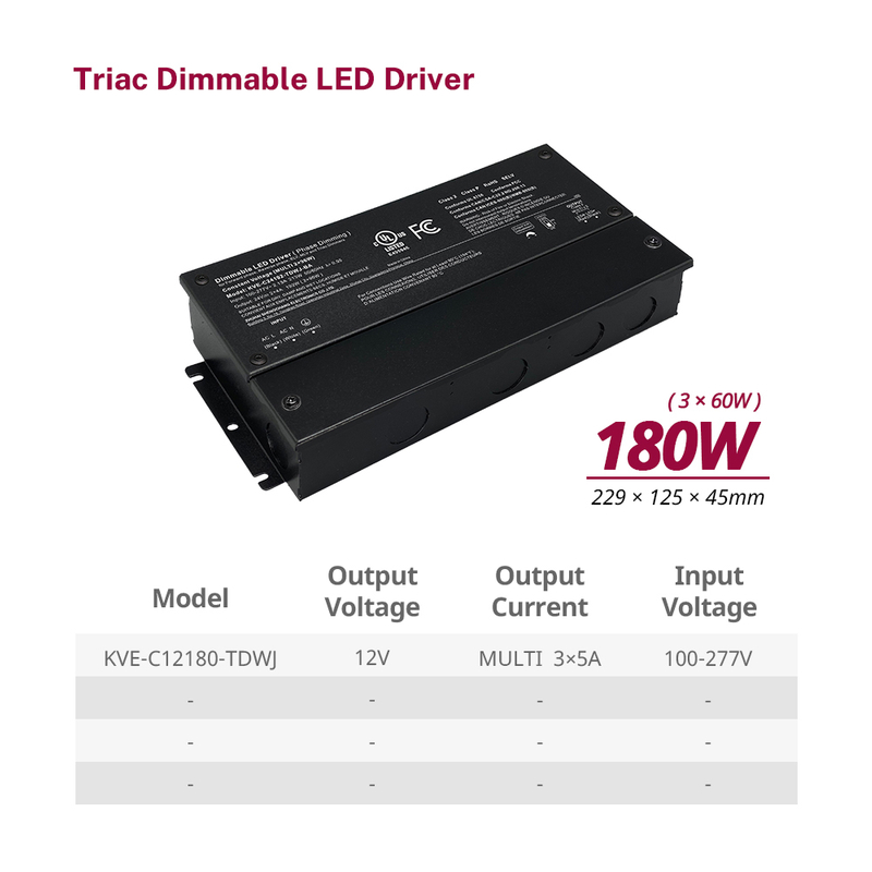 Class 2 180W 192W 288W 300W Triac Dimmable LED Power Supplies CV with Wiring Multiple LED Strips