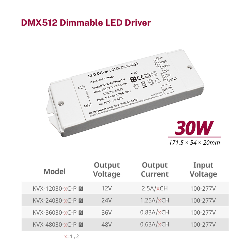 30W Class 2 CV CCT DMX512 Constant Voltage LED Driver Lighting LED DMX