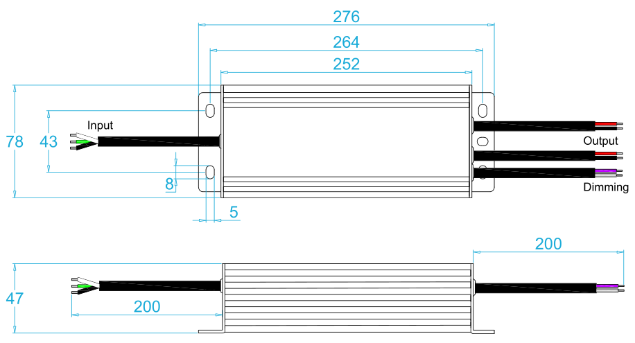 Class 2 180W 192W 0-10V Dimmable LED Power Supply size