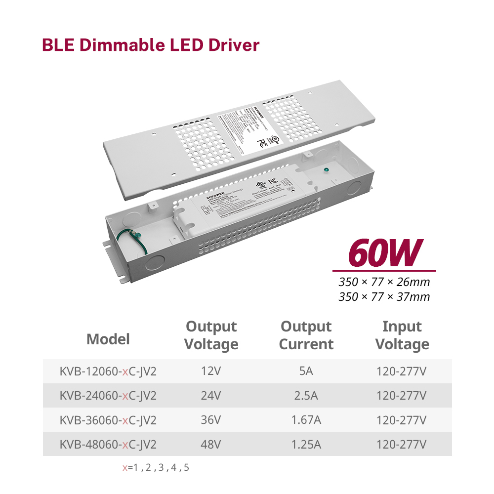 60 Watt RGB CW 1 - 5 Channels BLE Dimmable Tuya Silvair Casambi LED Driver CV Lighting Control