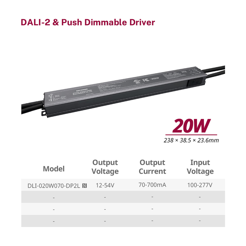 DP2L 20 40 60 100 watt Constant Current DALI-2 Push&nbsp;Dimmable LED&nbsp;Driver Linear Aluminium