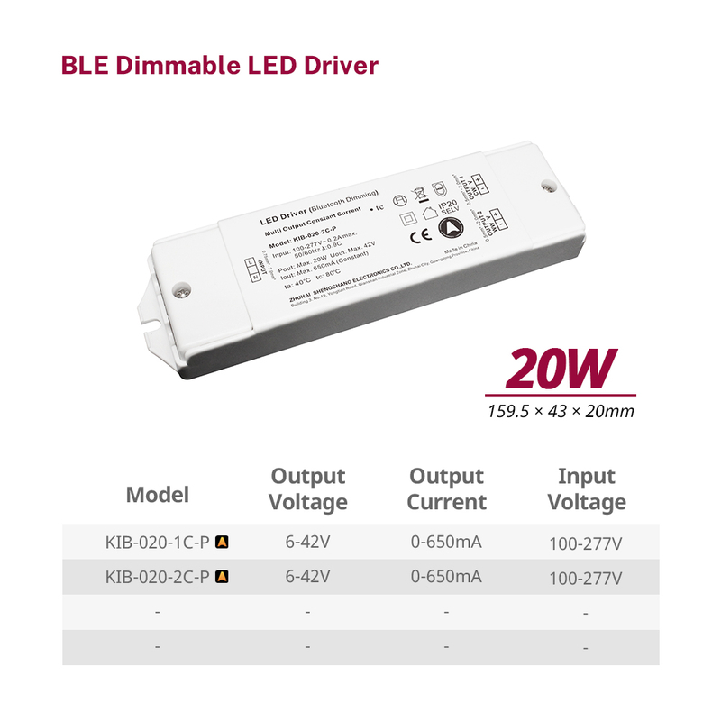20W Dimming CCT 1 - 2 κανάλια ble casambi σταθερό ρεύμα οδήγησης LED 0 - 650mA 6 - 42 Volt για πίνακα LED