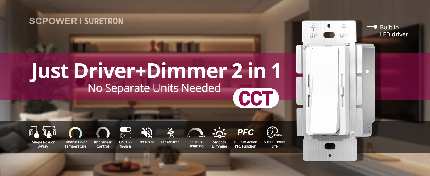 Just driver + dimmer 2 in 1 Suretron 60W 96W 120W 160W CV 2CH Dimming CCT Driver + Dimmer 2 in 1 of Wired Switching Led Lighting.