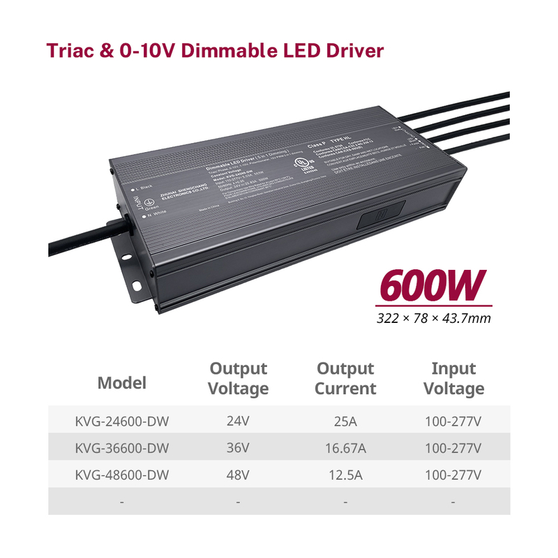 500W 600W Triac 0-10V Dimmable LED Driver CV 100volt 110volt 120volt 277volt