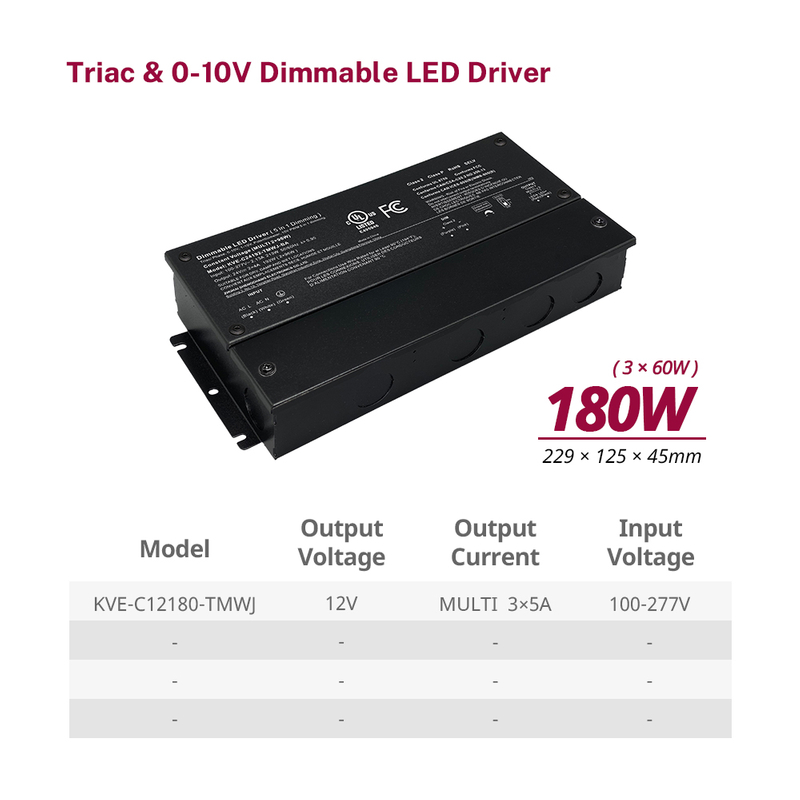 Class 2 180W 192W 288W 300W Triac 0-10V Tunable Waterproof LED Drivers CV with Junction Box