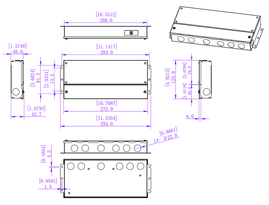 150W 200W DMX Dimmable LED Driver size