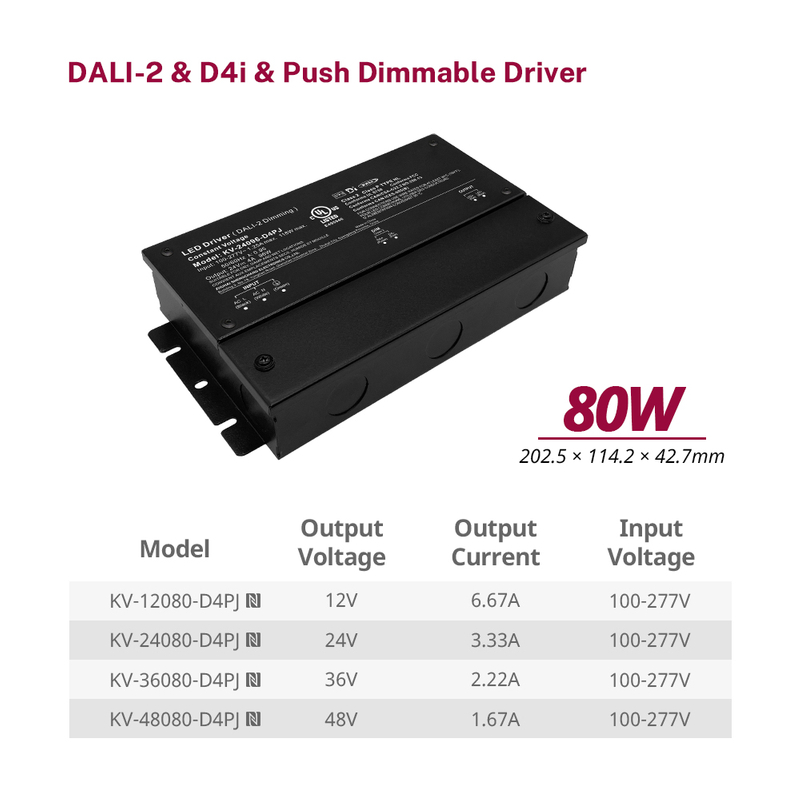 D4P 80 ვატიანი CV Push DALI-2 D4i LED დრაივერი Junction Box-ით