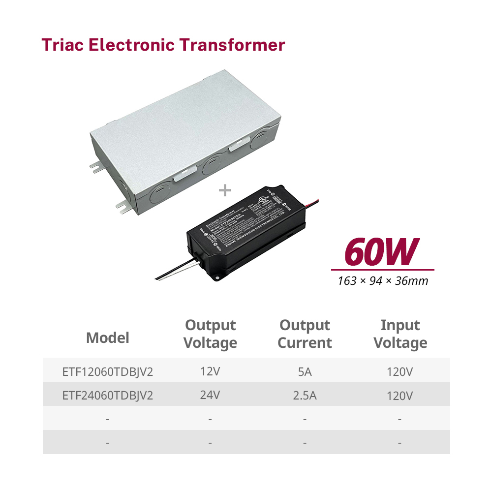 60W Triac Dimmable LED Strip Light Transformer 120V bis 12V 24V DC