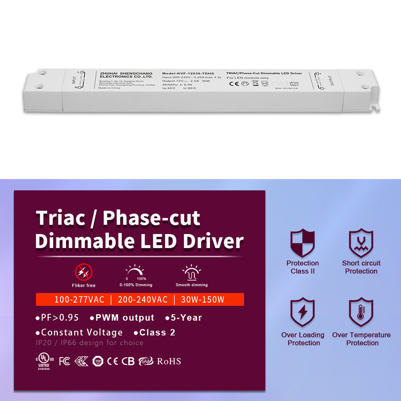 30W 12V 24V 36V 48V DC 100-277Vac (us) Constant Votage Triac Led Driver