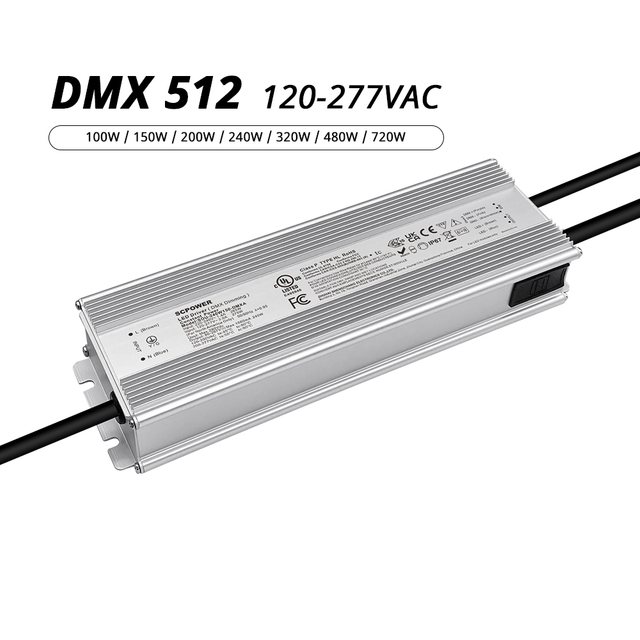 100W 150W 200W 240W 320W 480W 720W 18V-422V DC DMX IP67 ไดรเวอร์ LED กันน้ำ 120-277V AC