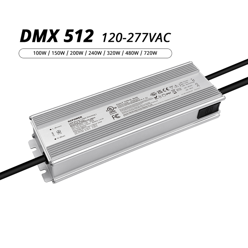 100W 150W 200W 240W 320W 480W 720W 18V-422V DC DMX IP67 Waterproof LED Driver 120-277V AC