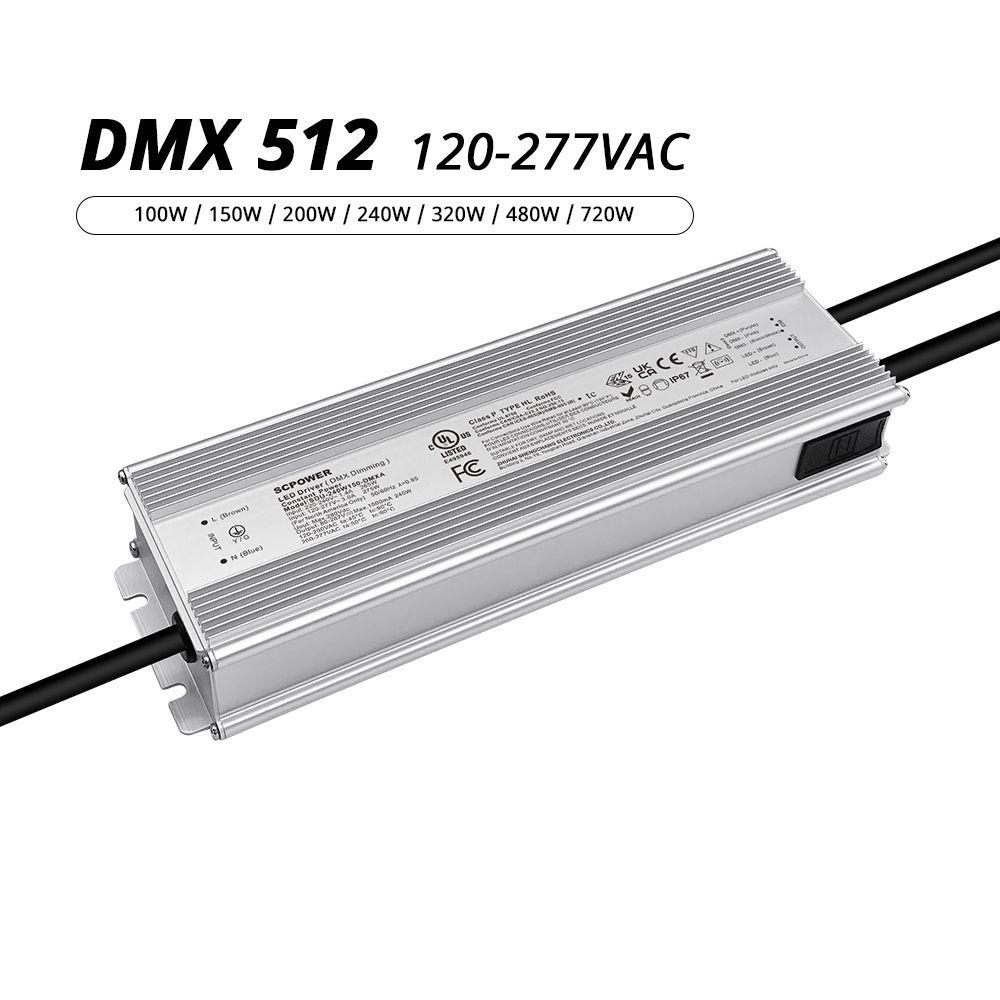 100W 150W 200W 240W 320W 480W 720W 18V-422V DC DMX IP67 Waterproof LED Driver 120-277V AC