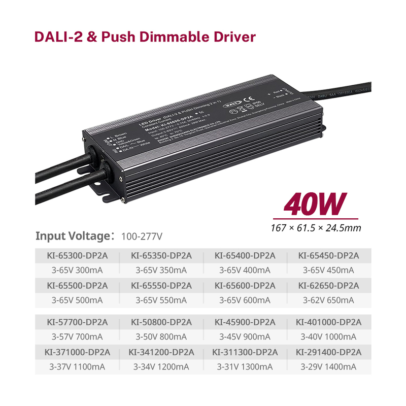 DP2A 10W 20W 40W 60W 100W CC DALI 2 Brúigh Tiománaí faoi stiúir uiscedhíonach ultra tanaí