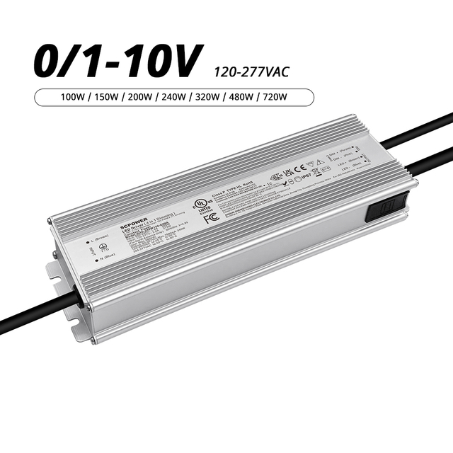 100W 150W 200W 240W 320W 480W 720W 18-422 Volt DC 0-10V IP67 Waterproof LED Driver 120-277V AC