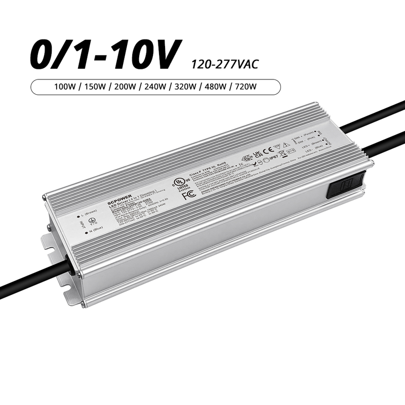 100W 150W 200W 240W 320W 480W 720W 18-422 Volt DC 0-10V IP67 Waterproof LED Driver 120-277V AC