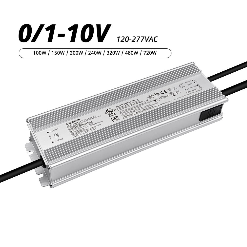 100W 150W 200W 240W 320W 480W 720W 18-422 VOLT DC 0-10V IP67 Αδιάβροχο οδηγό LED 120-277V AC