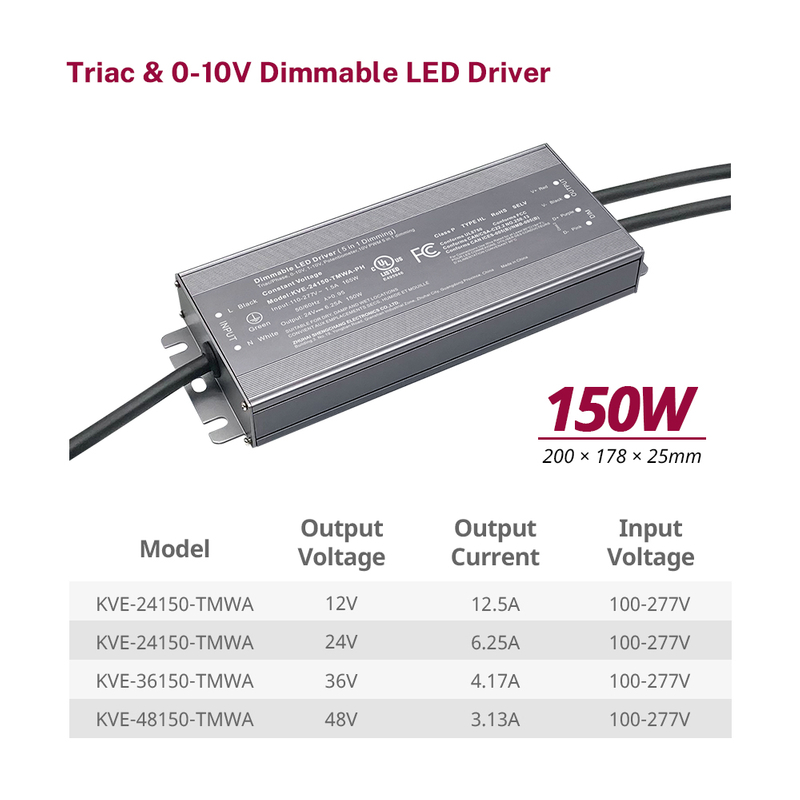 150W 200W TRIAC 0-10V एलईडी प्रकाश के लिए डिमबल एलईडी ड्रायव्हर सी वी