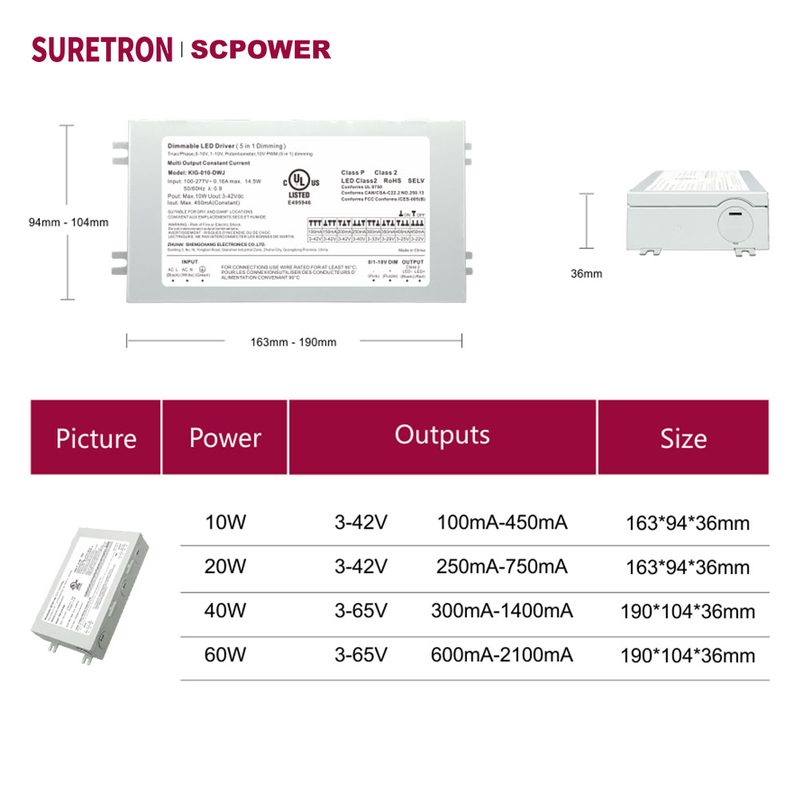 10W Triac 0-10V Dimming LED Driver CC with Junction box