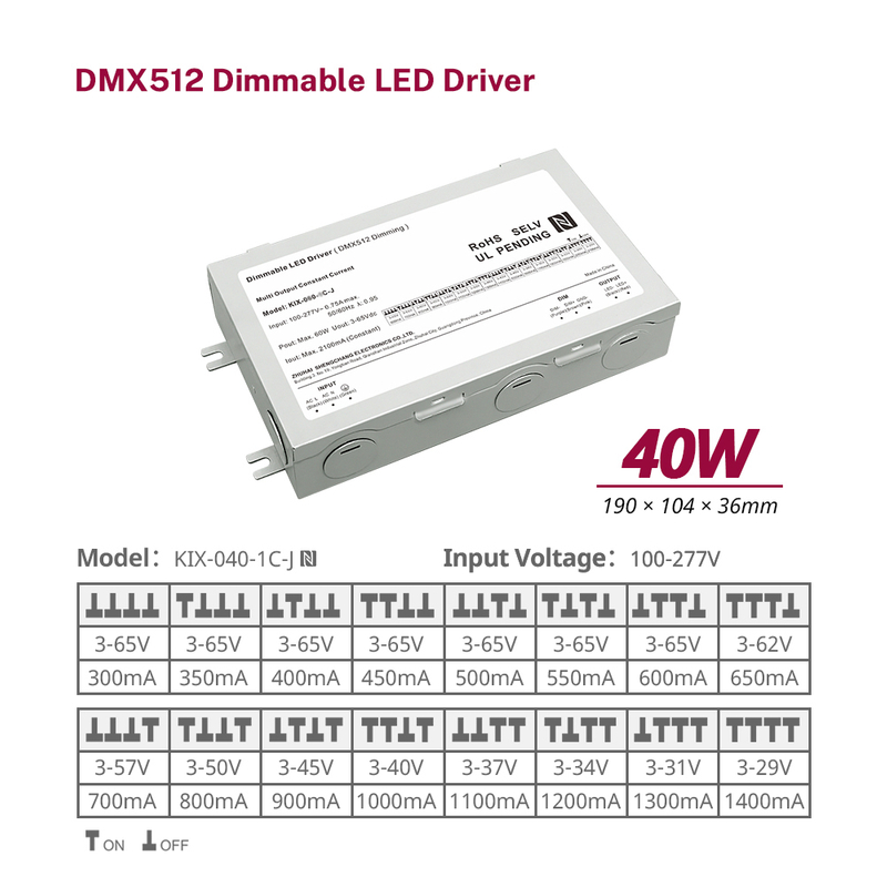 10W 20W 40W 60W DC Σταθερό ρεύμα ρεύματος DMX512 Dimmable LED