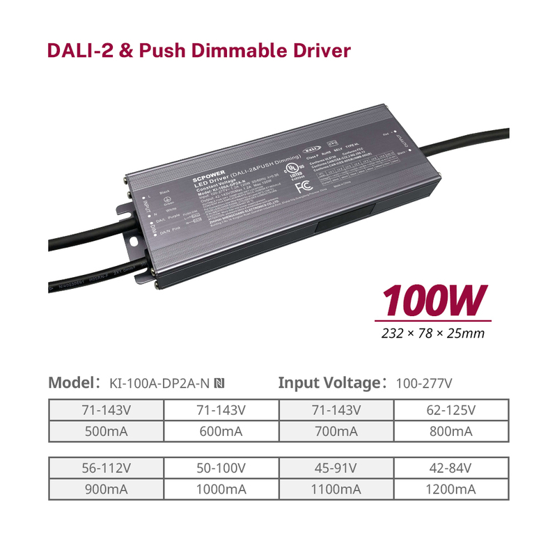 DP2A 10W 20W 40W 60W 100W CC DALI 2 Brúigh Tiománaí faoi stiúir uiscedhíonach ultra tanaí