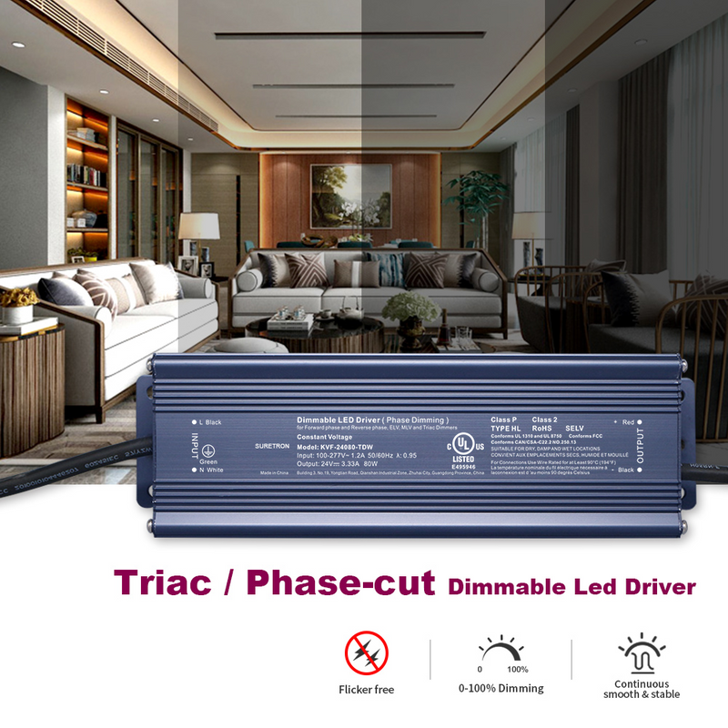 80W 12V 24V 36V 48V DC 100-277Vac (us) Constant Votage Triac Dimmable Led Light Driver