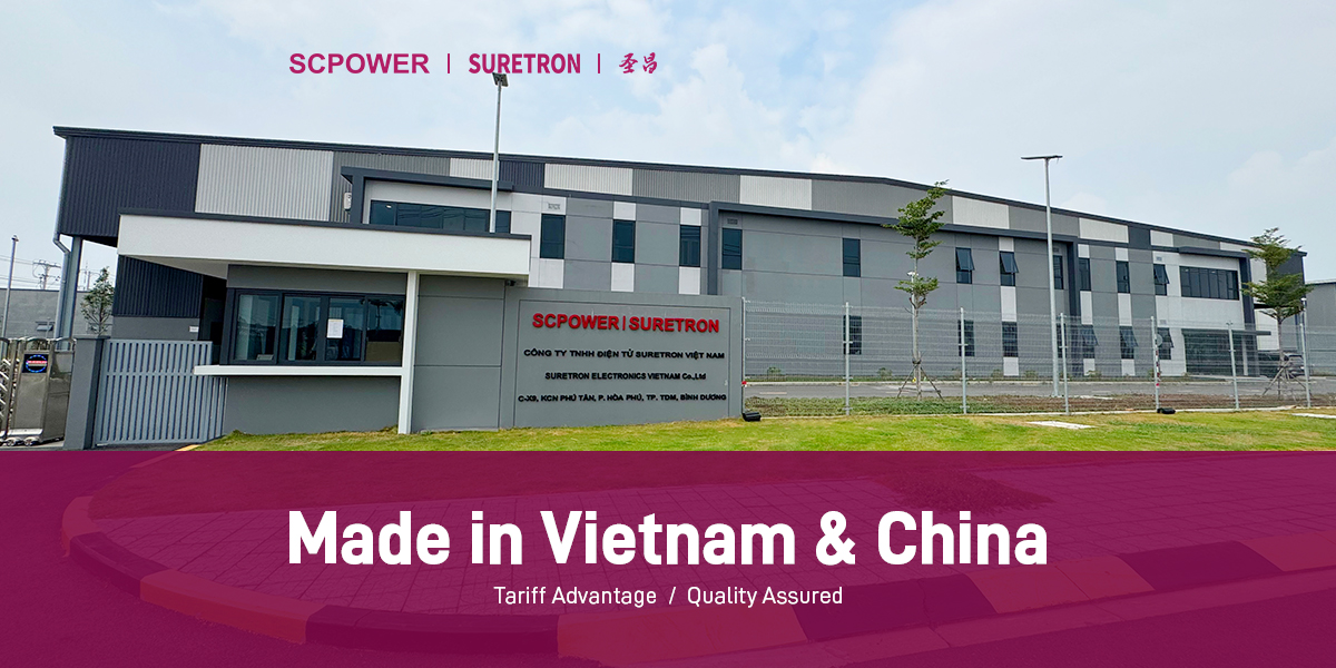 made in Vietnam and China Suretron dimmable LED driver, globally manufactured in Vietnam and China.px