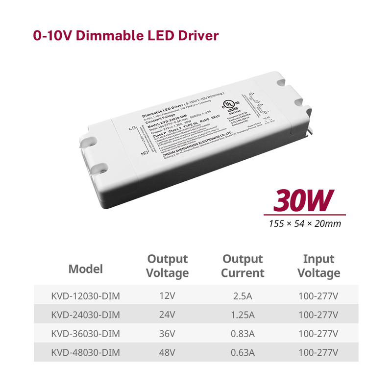 30W CV 0-10V Dimmable LED Power Supply for LED Dimmer