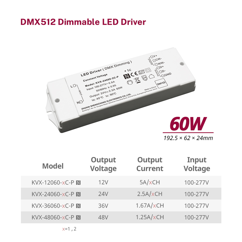 60W CV CW DMX512 LED Driver 12Vdc 24Vdc 36Vdc 48Vdc