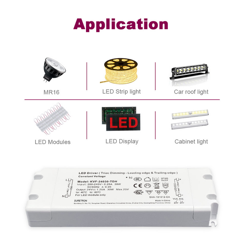 30W 12V 24V 36V 48V DC 100-277Vac (us) Constant Votage Triac Led Light Driver