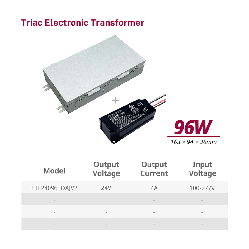 60W 96W Triac Dimmable LED Transformer 120V to 12V 24V DC with Junction Box