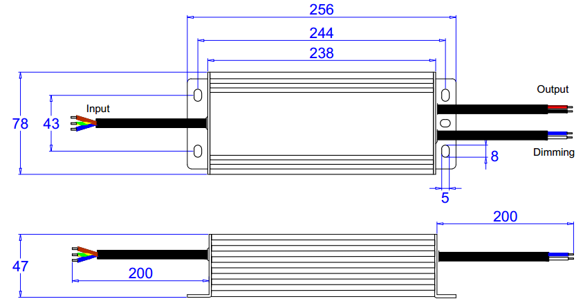 150W 24V 0-10V LED Power Supply Size