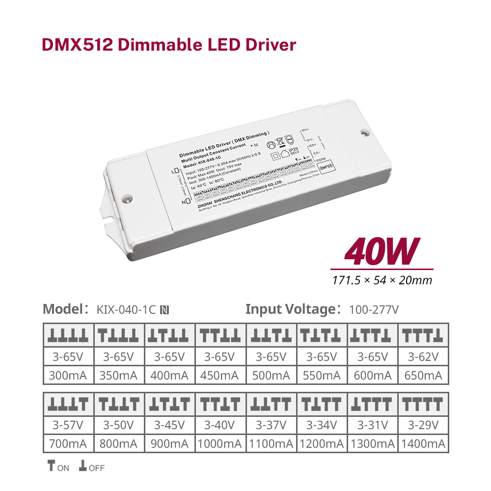 10W 20W 40W 60W&nbsp;Constant Current DMX&nbsp;512 Dimmable LED&nbsp;Driver for LED Room Lights