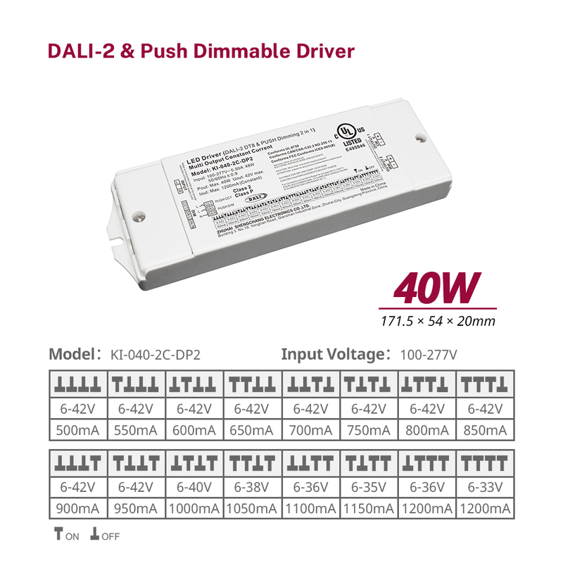 DP2 20W 40W 60W Aicme 2 Reatha tairiseach CCT Dali 2 Tiománaí LED Dimmable Dimmable