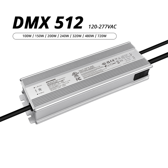 100W 150W 200W 240W 320W 480W 720W 18V-422V DC DMX IP67 Waterproof LED Driver 120-277V AC