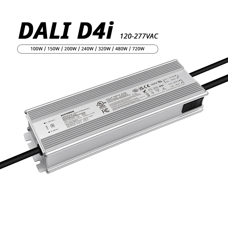 100W 150W 200W 240W 320W 480W 720W 70mA-15000mA DC DALI-2 D4i Waterproof LED Driver 120-277V AC