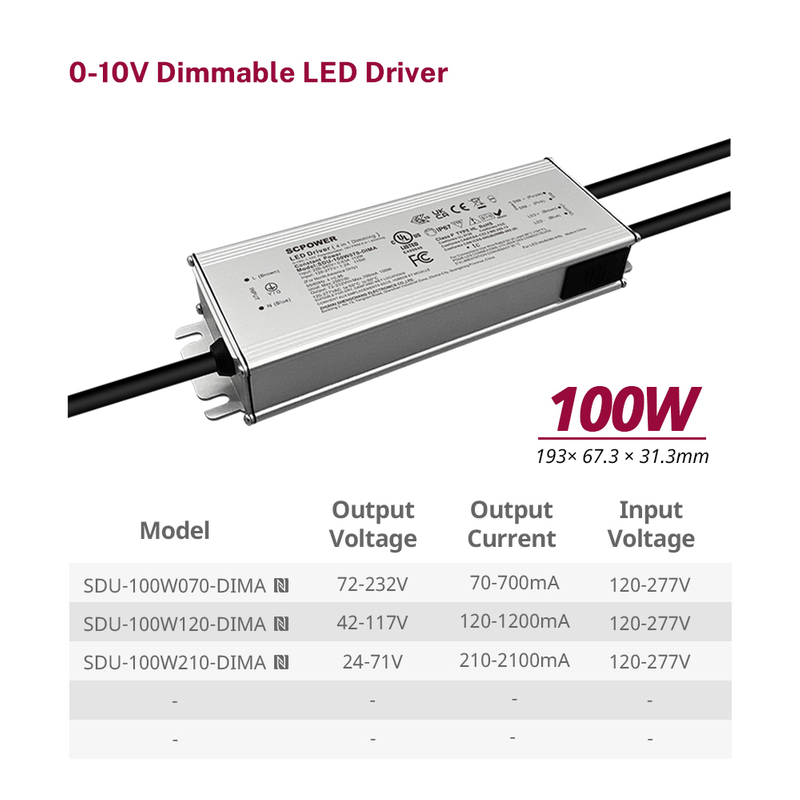 100W 150W 200W 240W 320W 480W 720W 18-422 Volt DC 0-10V IP67 Waterproof LED Driver 120-277V AC