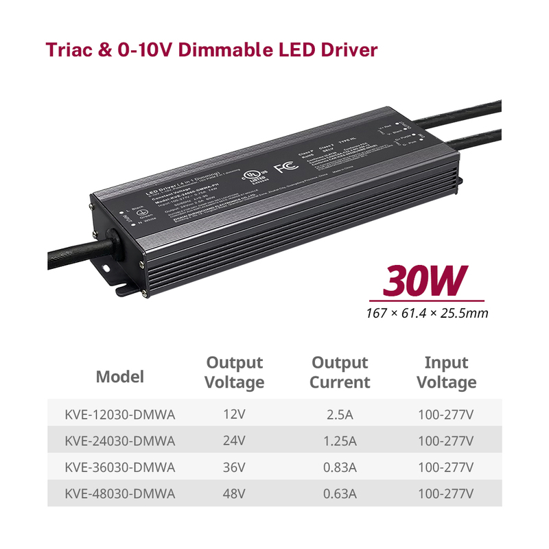 30W CV 0-10V Dimmable LED Power Supplies 12 24 36 48 Volt