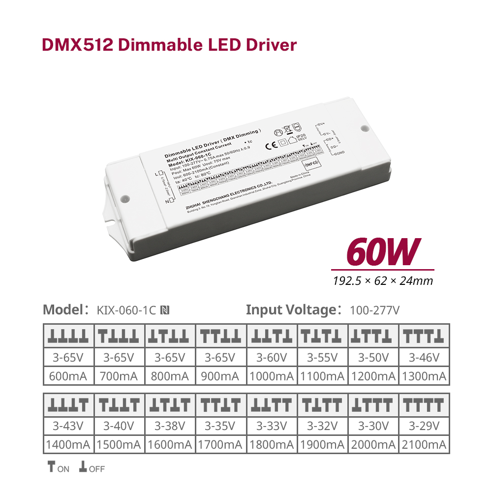 10W 20W 40W 60W&nbsp;Constant Current DMX&nbsp;512 Dimmable LED&nbsp;Driver for LED Room Lights