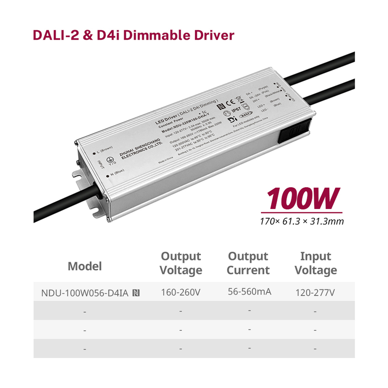 60W 100W 150W 200W 240W 320W 400W 500W 680W 800W 1000W 1200W DALI-2 D4i Outdoor LED Driver 120-277VAC