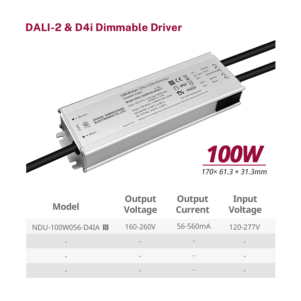 60W 100W 150W 200W 240W 320W 400W 500W 680W 800W 1000W 1200W DALI-2 D4i Outdoor LED Driver 120-277VAC