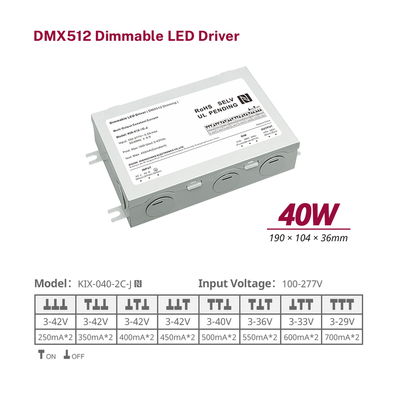 10W 20W 40W 60W DC Σταθερό ρεύμα ρεύματος DMX512 Dimmable LED
