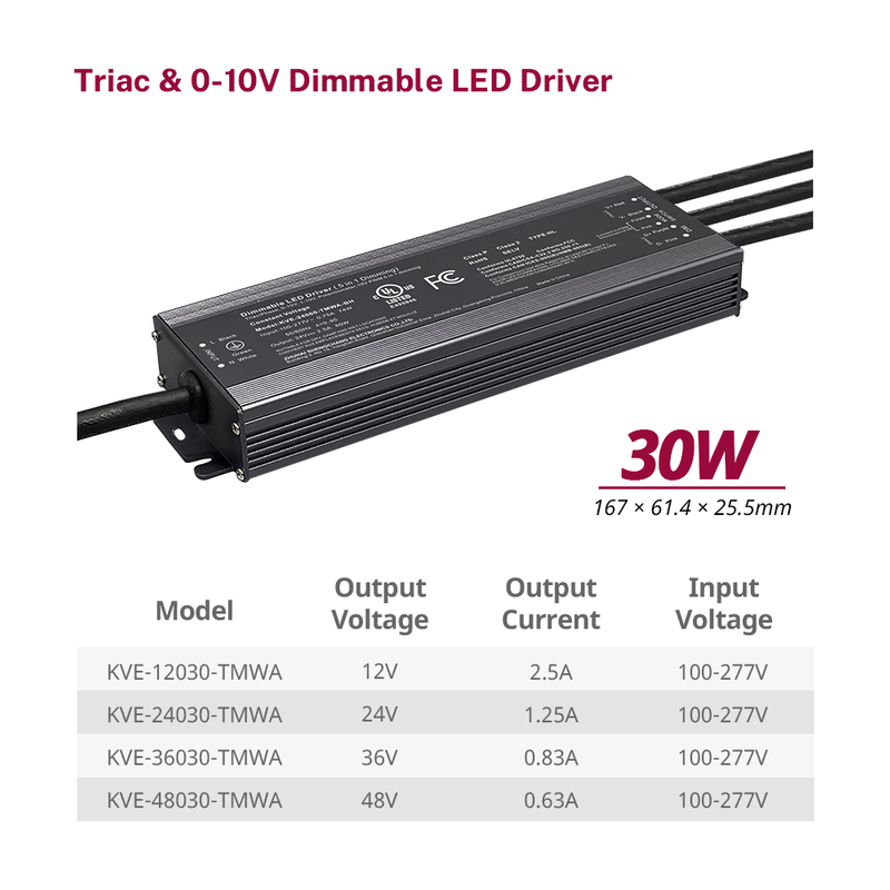 30W Triac 0-10V Tunable Waterproof LED Drivers CV 12 24 36 48 volt