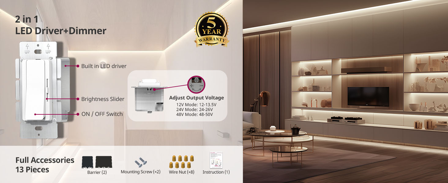 60W 96W 120W 160W CV 1CH Dimming Driver + Dimmer 2 in 1 12v 24v 48v DC Output 13 Piece All-in-one