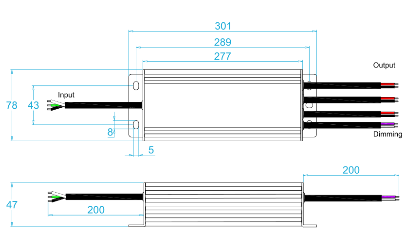 Class 2 300W 0-10V Dimmable LED Power Supply size