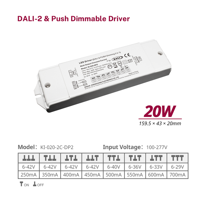DP2 20W 40W 60W Aicme 2 Reatha tairiseach CCT Dali 2 Tiománaí LED Dimmable Dimmable