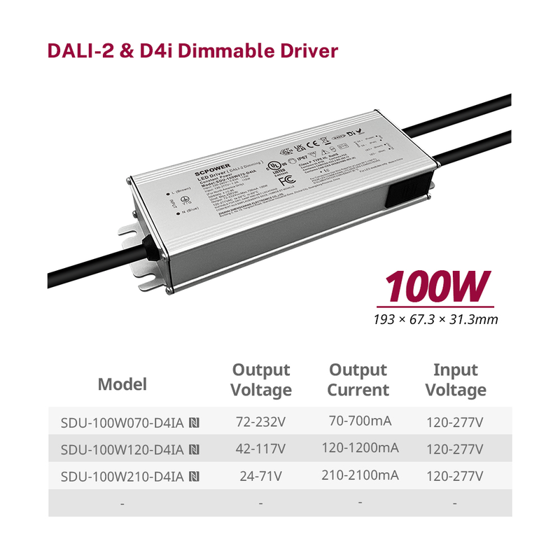 100W 150W 200W 240W 320W 480W 720W 70mA-15000mA DC DALI-2 D4i Waterproof LED Driver 120-277V AC