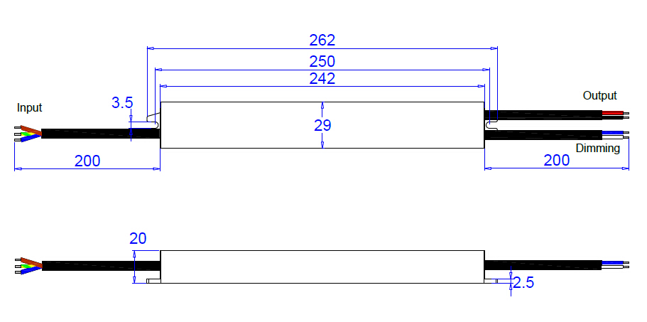 36W 0-10V LED Power Supply Size